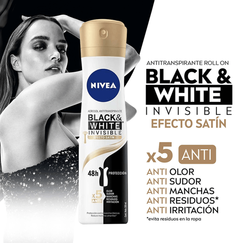 Antitranspirante Black & White Invisible Satin 150ml Nivea 4
