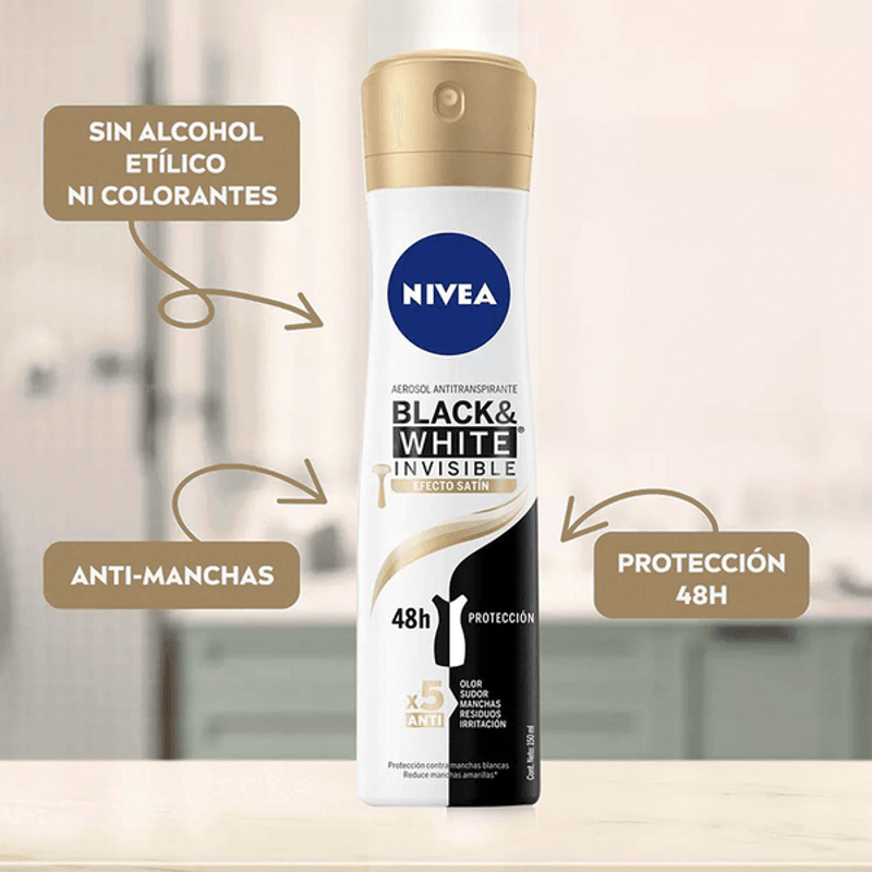Antitranspirante Black & White Invisible Satin 150ml Nivea 3