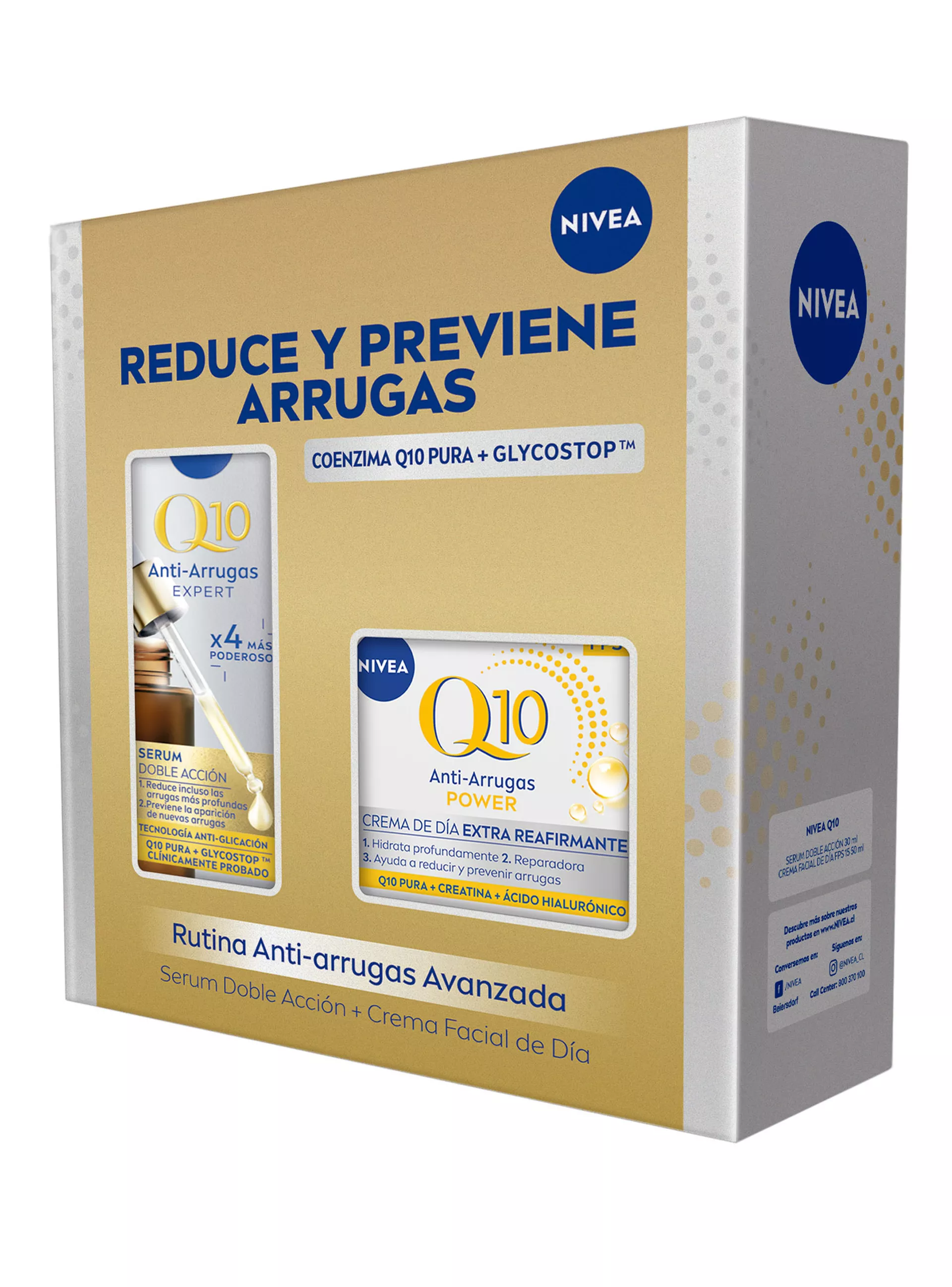 Pack Nivea Q10 y Glycostop Serum 30ml + Crema Facial Dia 50ml 3