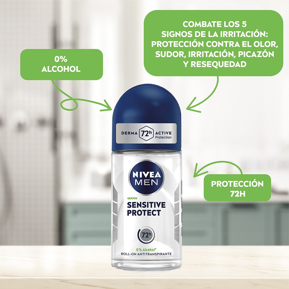 Nivea Men Desodorante Antitranspirante Sensitive Protect 72hrs Roll On 50 ml 3