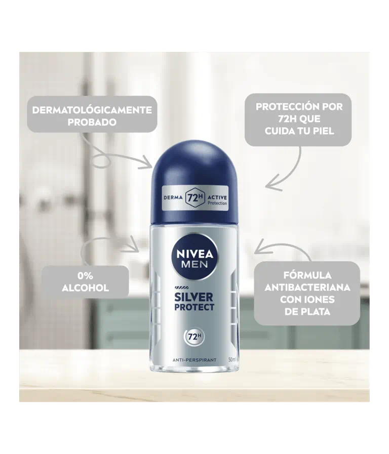 Desodorante Antitranspirante Roll On Silver Protect 72hrs 50ml Nivea Men 3