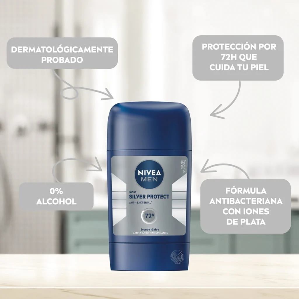 Desodorante Barra Antitranspirante Siver Protect 72hrs 54gr Nivea Men 3