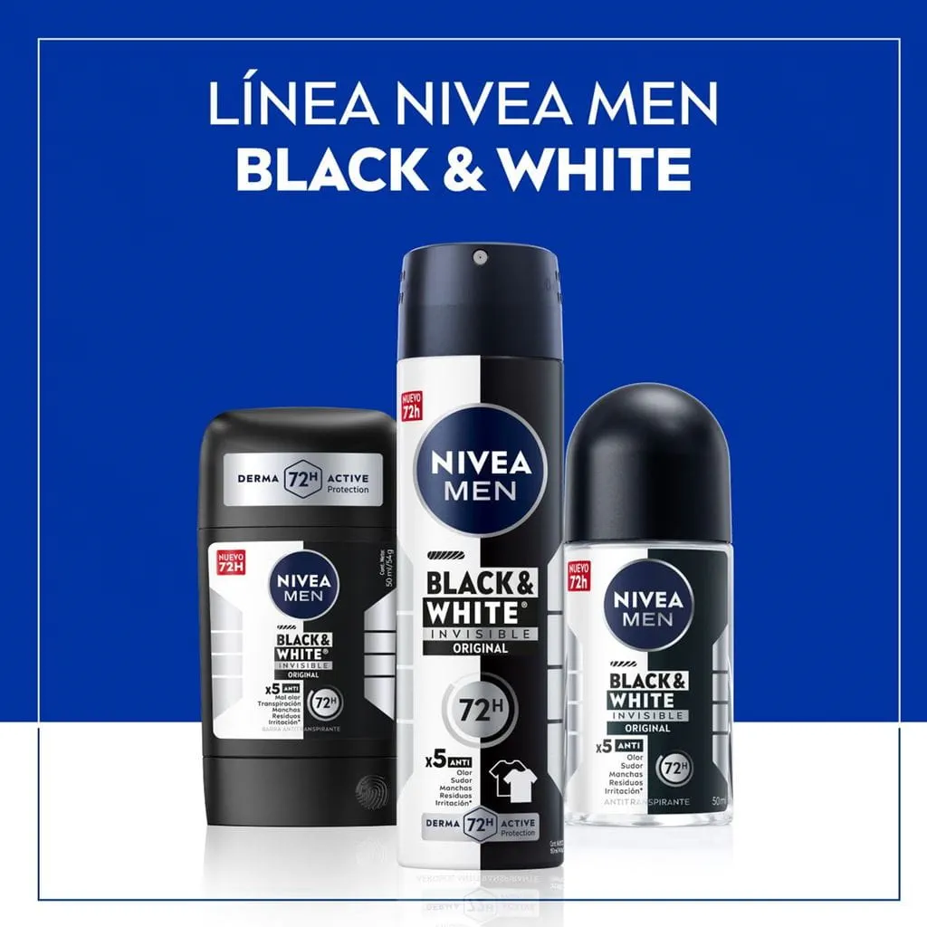 Antitranspirante 72hrs Black & White Barra 54gr Nivea Men 4