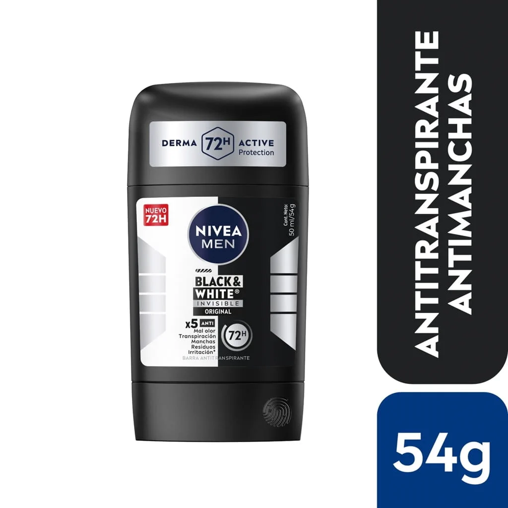 Antitranspirante 72hrs Black & White Barra 54gr Nivea Men 2