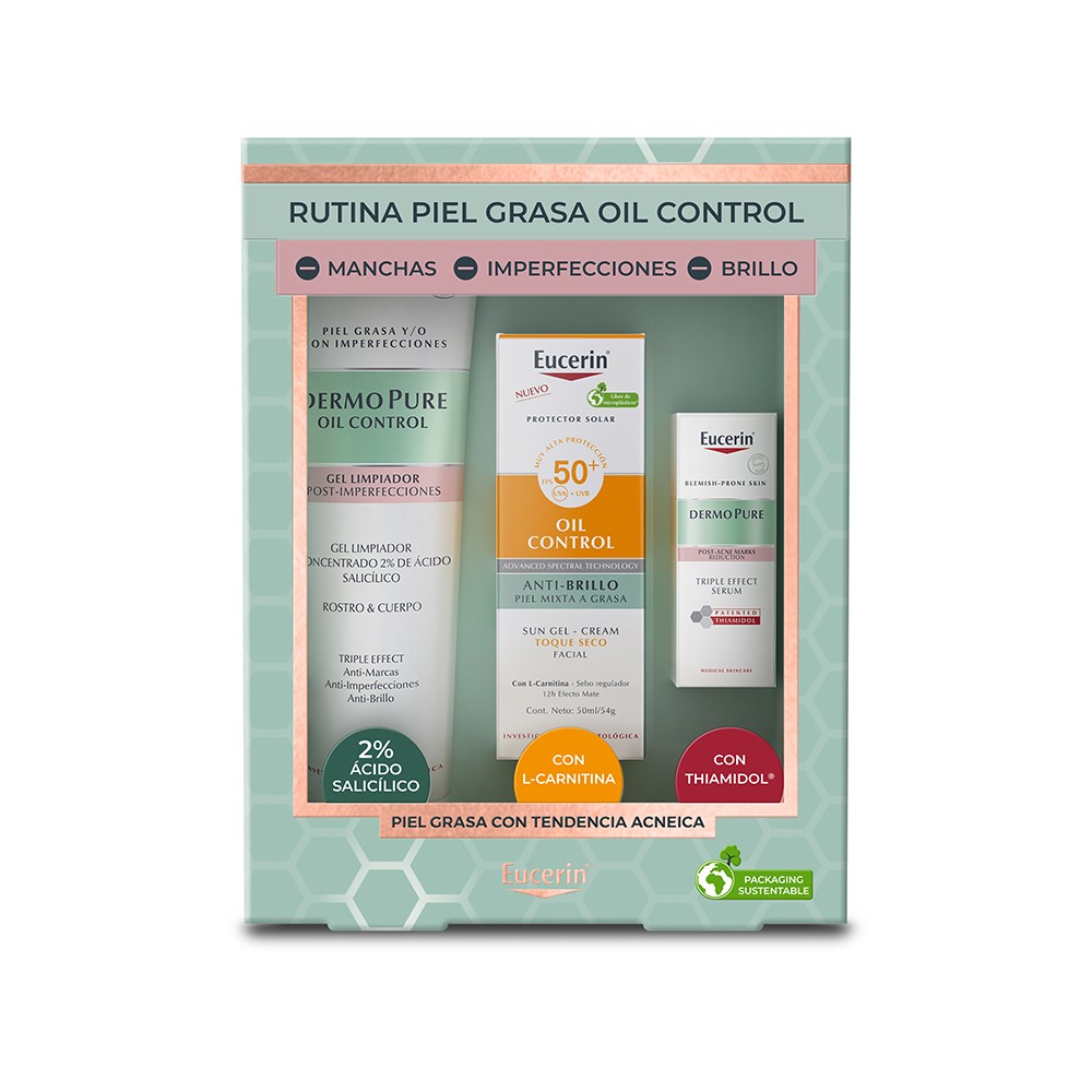 Eucerin Pack Piel Grasa Oil Control Gel+Serum+Protector Solar 1