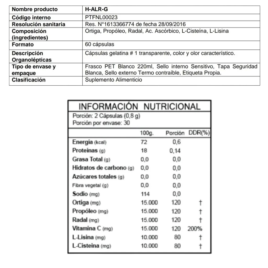 H-ALR-G Refuerza Sistema Inmune con Ortiga, Propoleo 60caps Fnl 3