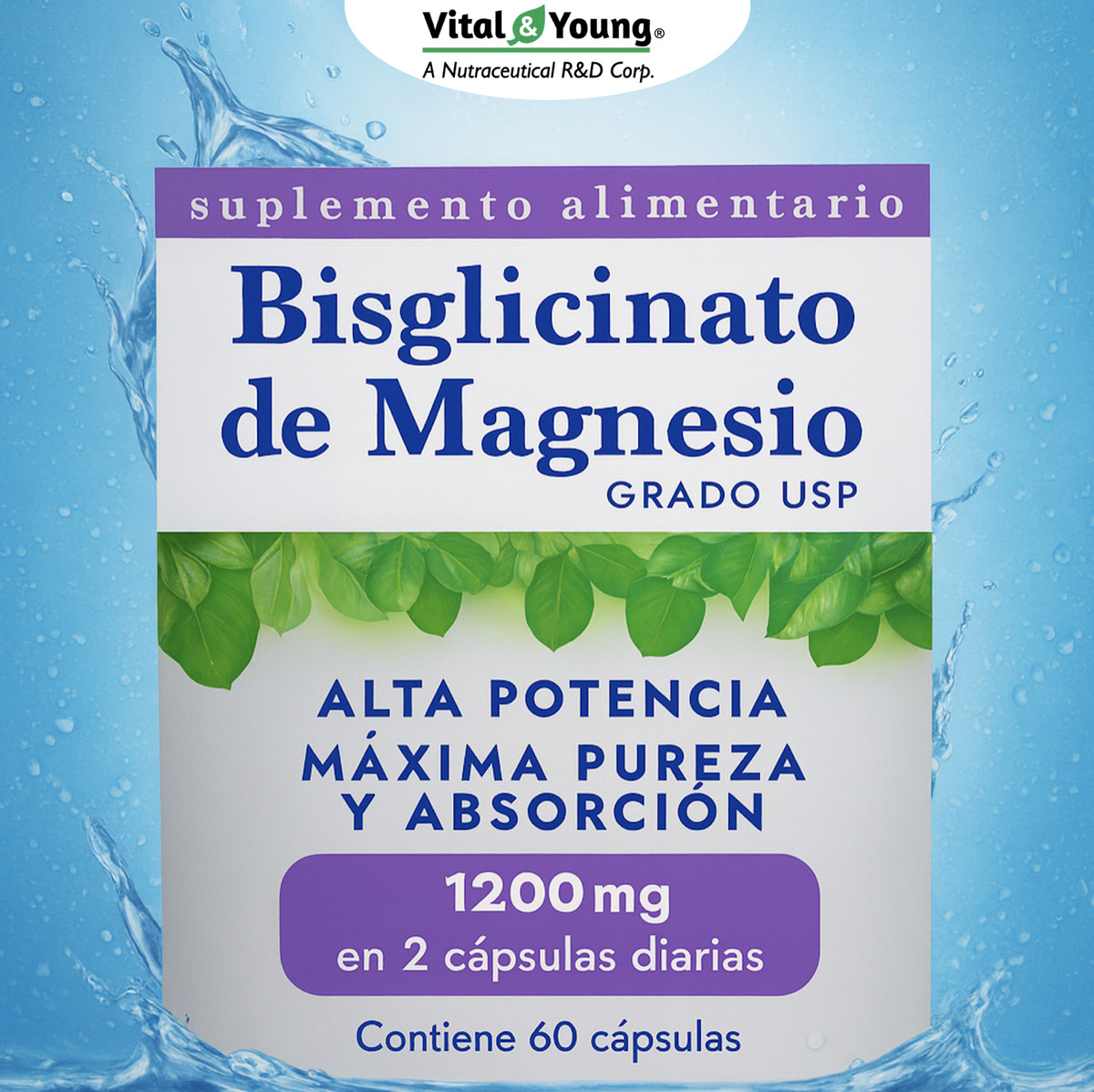 Bisglicinato Magnesio Usp 1200mg 60caps Vital & Young 5