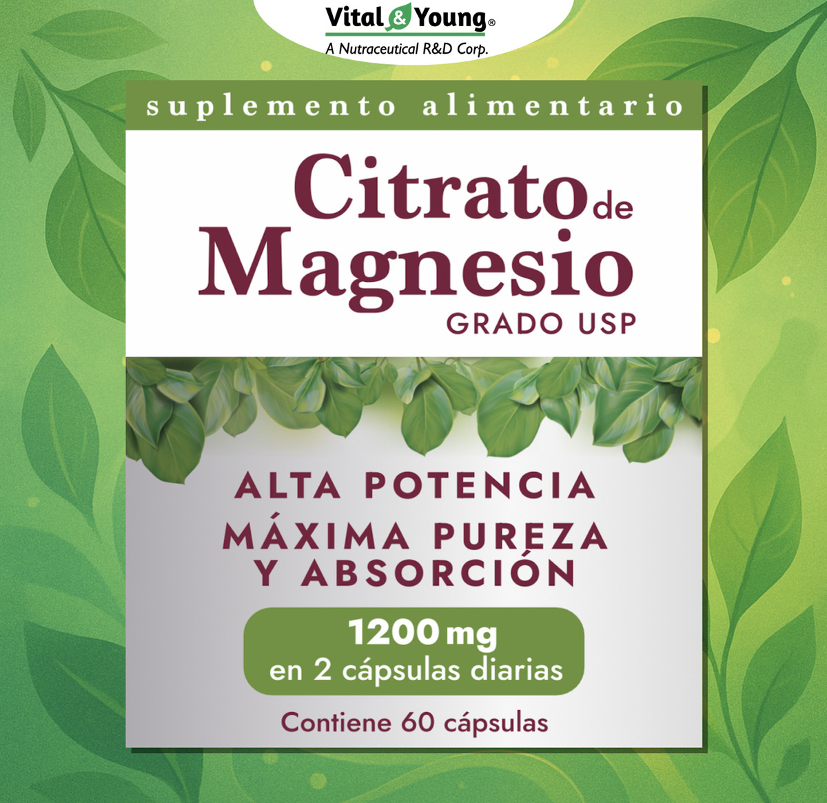 Citrato Magnesio Usp 1200mg 60caps Vital & Young 5