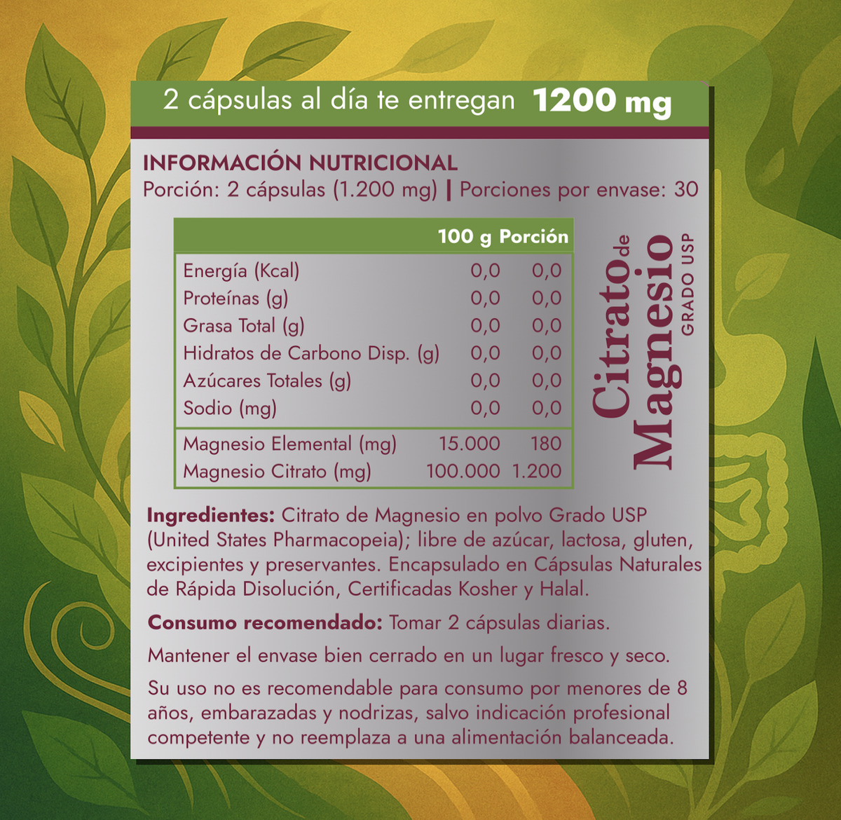 Citrato Magnesio Usp 1200mg 60caps Vital & Young 4
