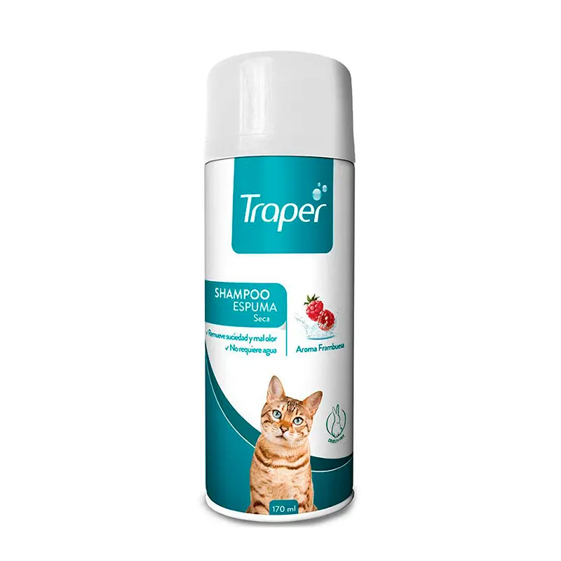 Shampoo Espuma Seca Para Gatos 170ml Aroma Frambuesa Traper  1