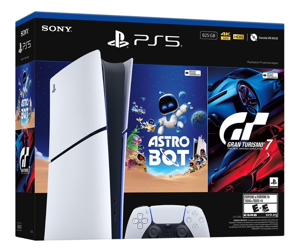 Consola Ps5 Digital 825GB + Juegos AstroBot y Gran Turismo 7 PlayStation 3