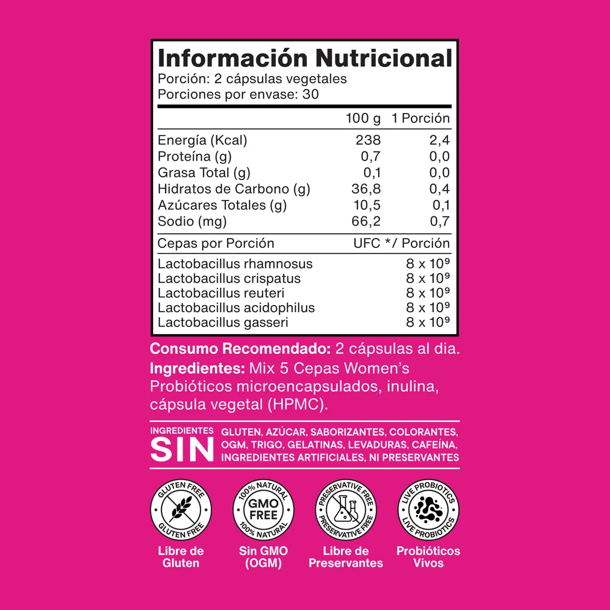 Probióticos Mujer Salud Íntima 40 Billones 60 Caps Nutracore  3
