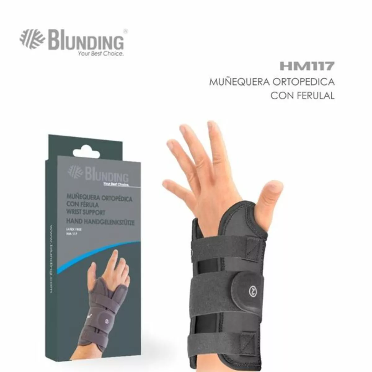 Muñequera Ortopédica Con Ferula Izquierda Azul T/M Blunding 1