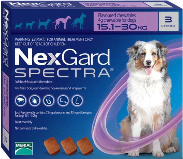 Spectra Antipulgas perros 15.1 a 30kg Sabor Carne 3uni NexGard 1
