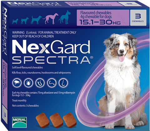 Spectra Antipulgas perros 15.1 a 30kg Sabor Carne 3uni NexGard