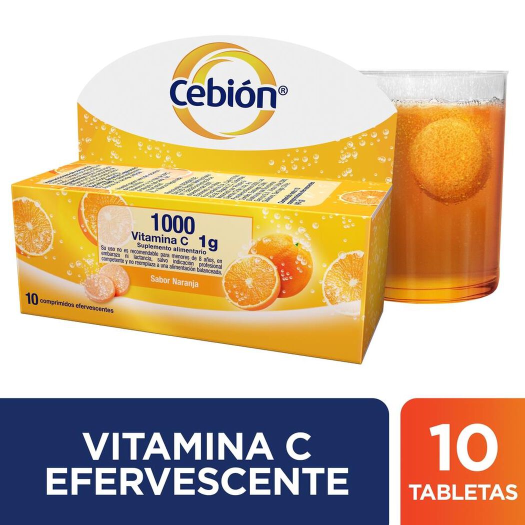 Vitamina C 1000 Sabor Naranja 10 Comprimidos Efervescentes Cebion 2