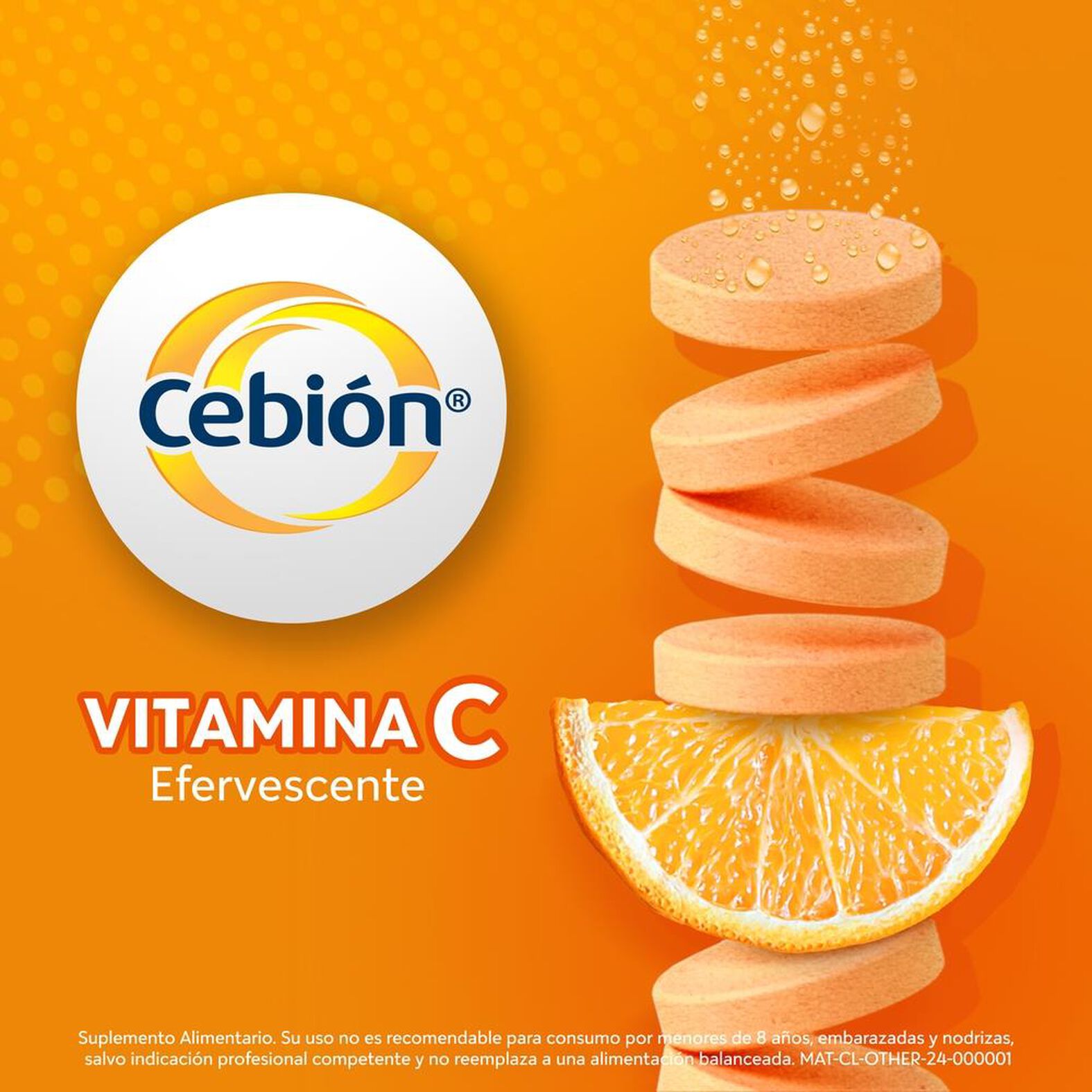 Vitamina C 1000 Sabor Naranja 10 Comprimidos Efervescentes Cebion 3