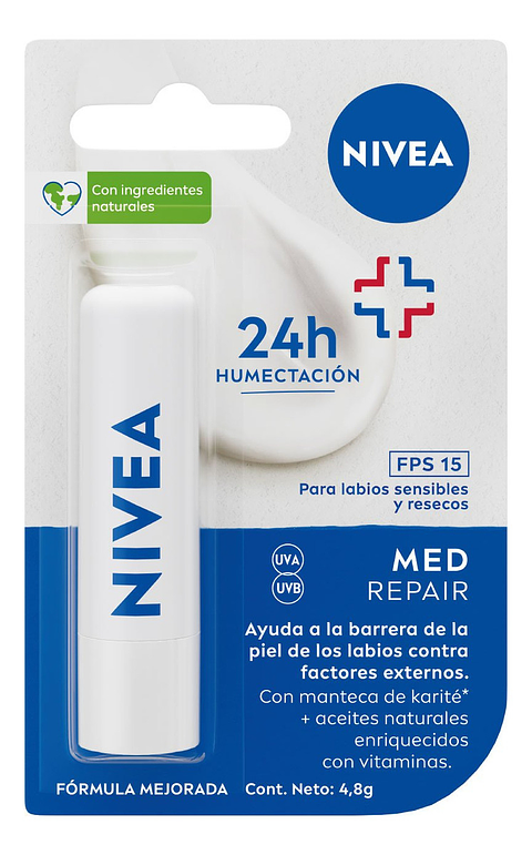 Balsamo Labial Med Repair FPS15 Labios Sensibles y Resecos Nivea