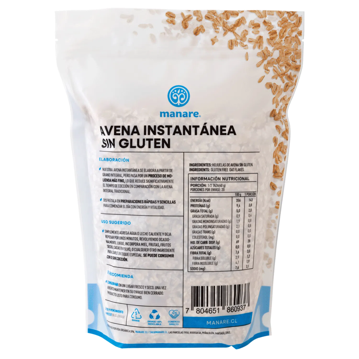 Avena Sin Gluten Instantanea 800g Manare 3