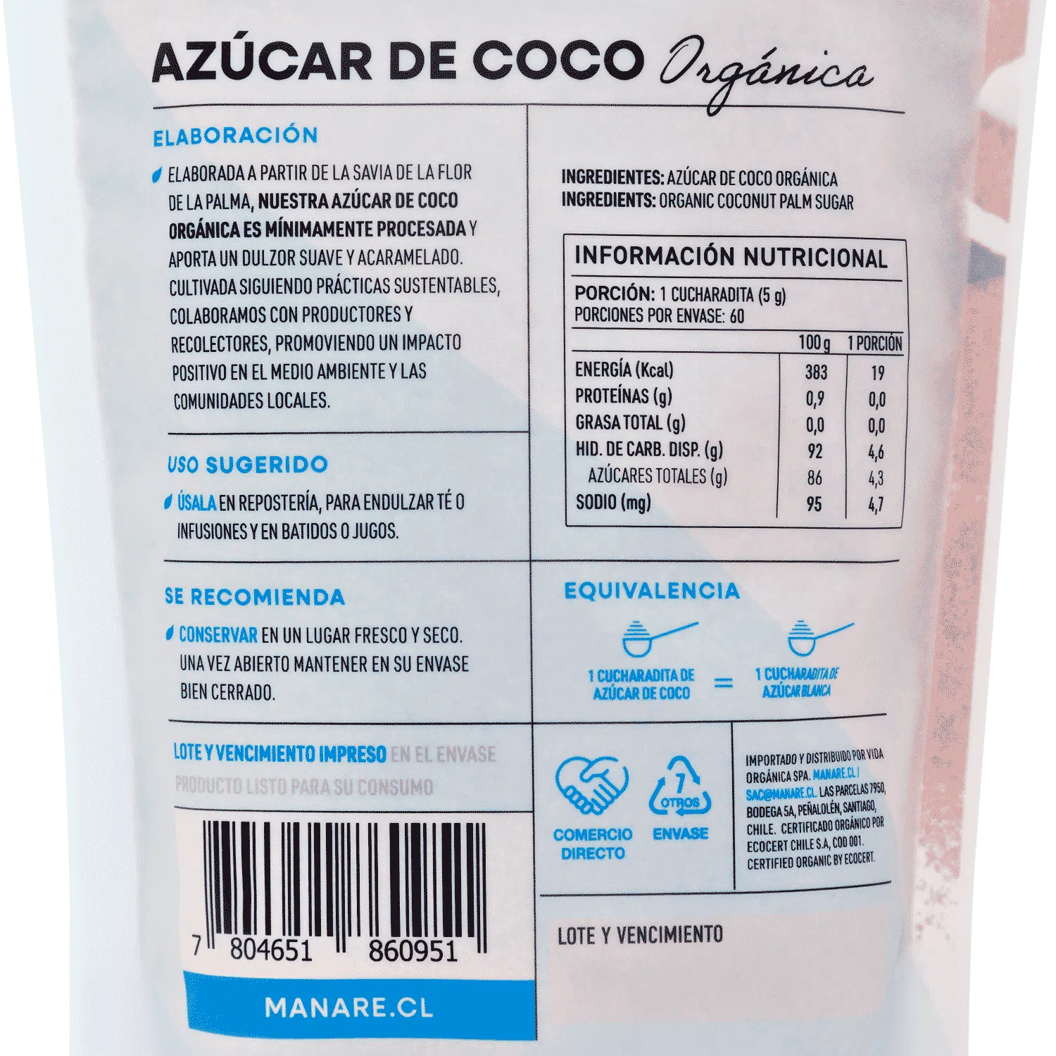 Azucar De Coco Organica 300g Manare 2