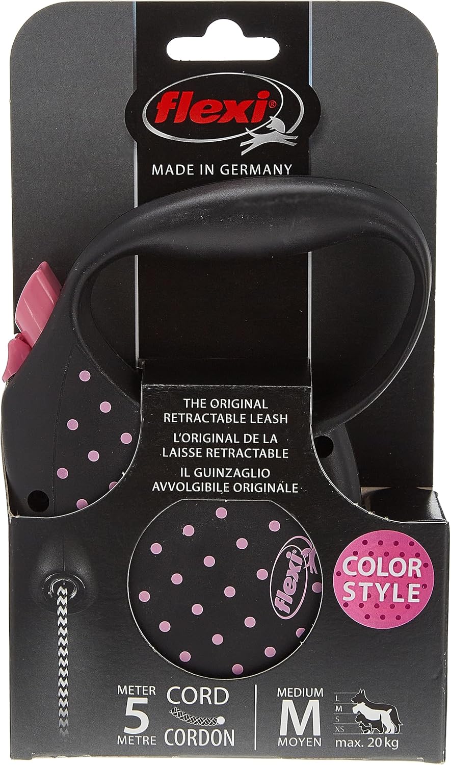 Correa Flexi Talla S Color Negro Puntos Rosa 5mt Hasta 12kg  1
