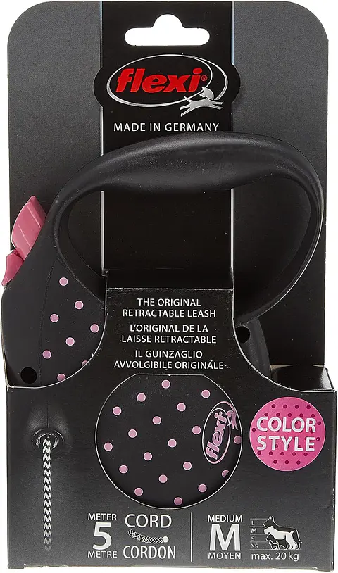 Correa Flexi Talla S Color Negro Puntos Rosa 5mt Hasta 12kg 