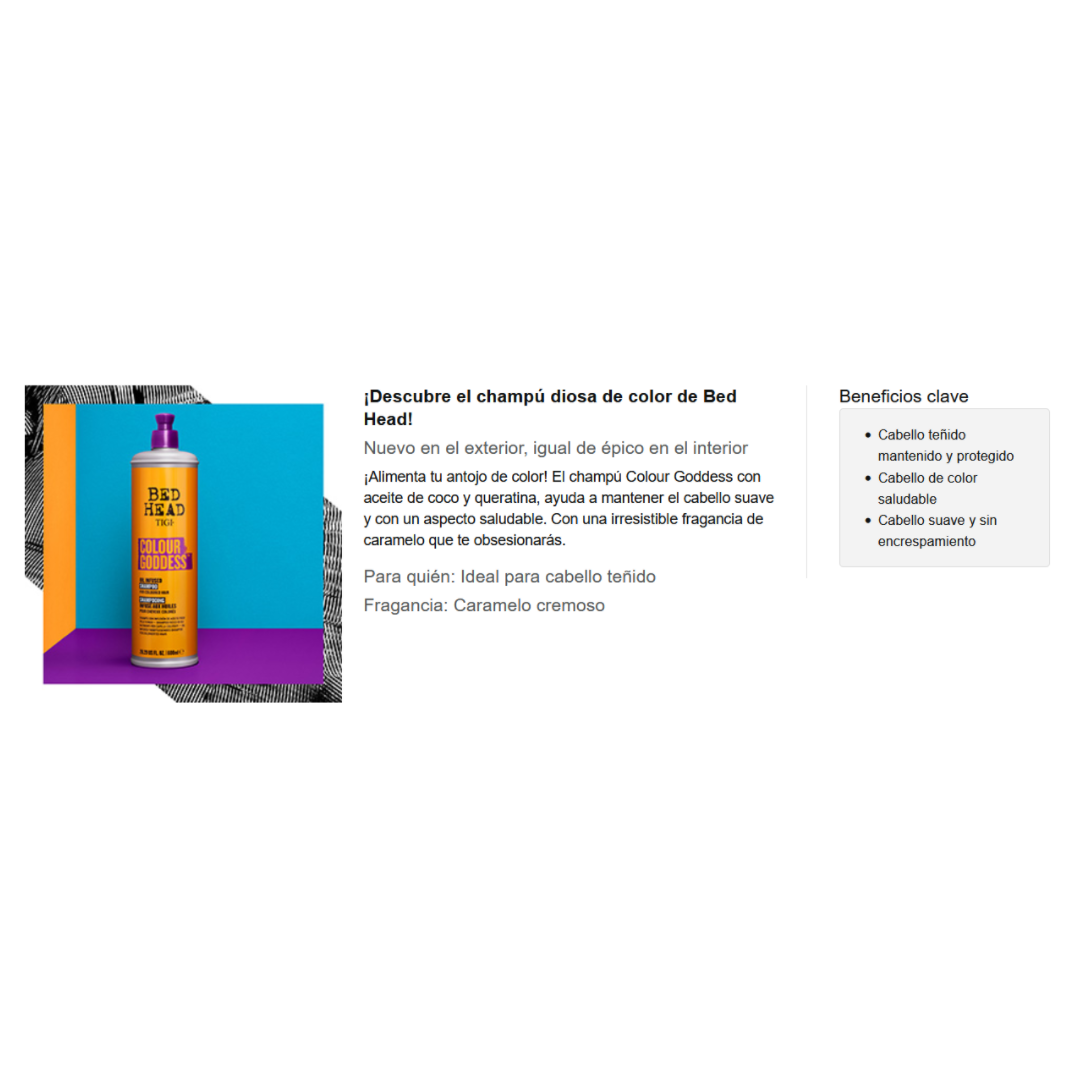 Colour Goddess Shampoo Antidecoloración 400ml Bed Head Tigi 4