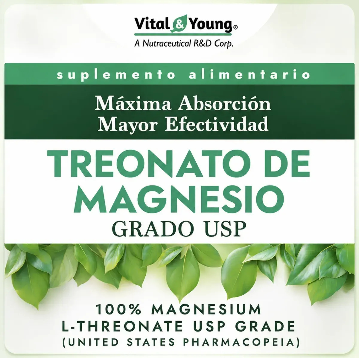 Treonato De Magnesio Grado USP 1.215Mg 90Caps Vital & Young  4