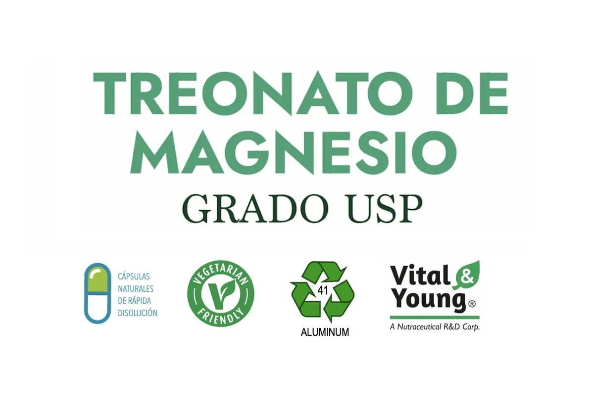 Treonato De Magnesio Grado USP 1.215Mg 90Caps Vital & Young  5