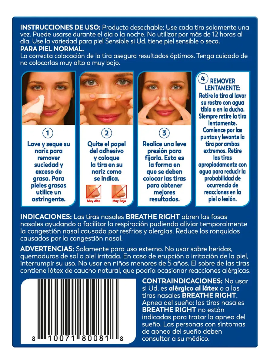 Tiras Nasales Piel Normal 10un Breathe Right 5