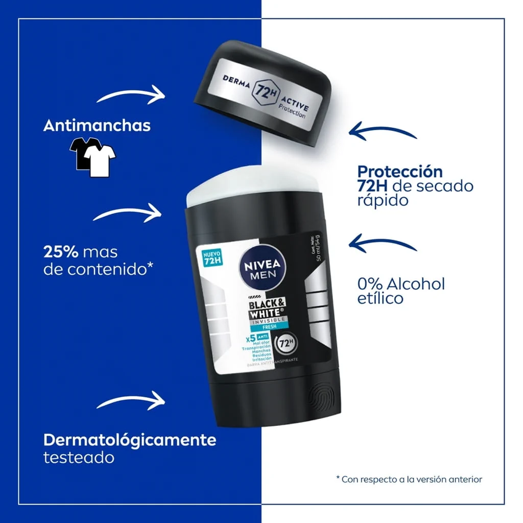 Antitranspirante 72hrs Invisible Fresh Barra 54gr Nivea Men 2