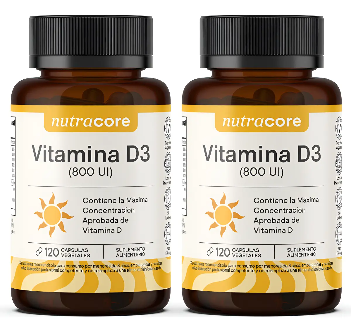 Vitamina D3 800ui 240 Cápsulas Vegetales Nutracore (2 X 120) 1
