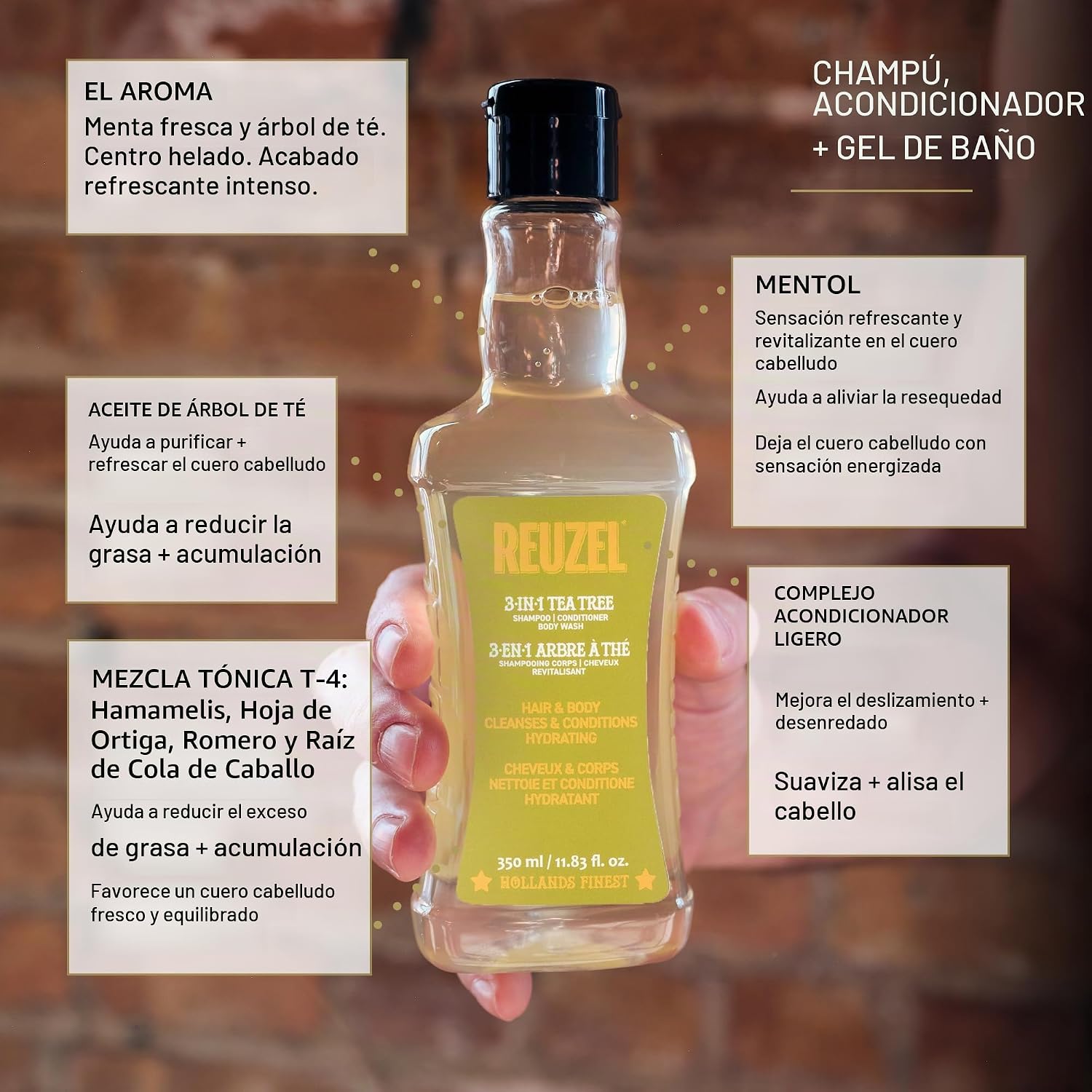 Shampoo 3en1 Arbol de Te 350ml Reuzel  7