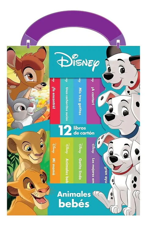 Estuche Disney Animales Bebés Biblioteca 12 Libros Cartón