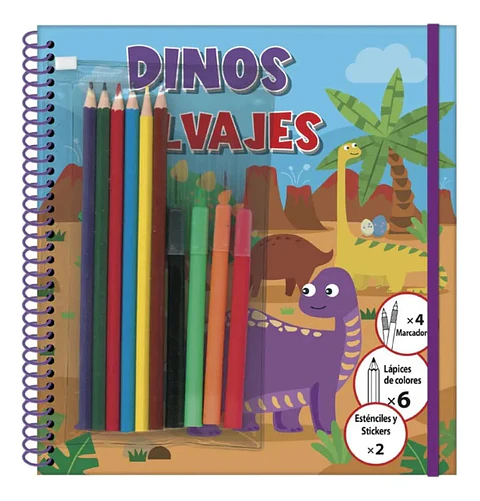 Dinos Salvajes Libro para Colorear con Lápices y Stickers