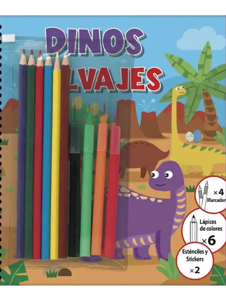 Dinos Salvajes Libro para Colorear con Lápices y Stickers 1