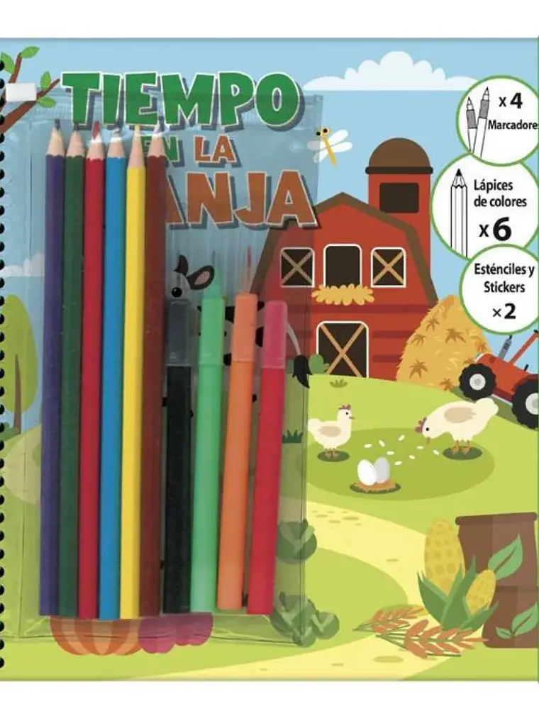 Tiempo en la Granja Libro para Colorear Lápices y Stickers 1