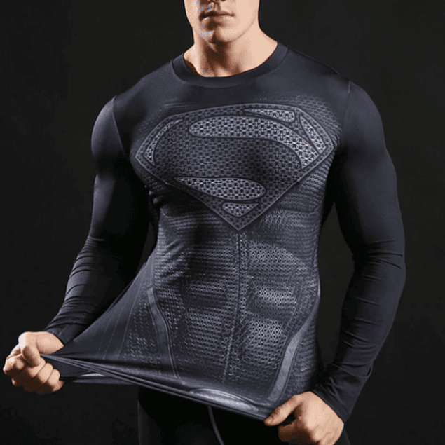 Polera Compresion Dark SuperMan Manga Larga