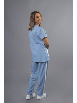 Calça Hospitalar Feminina de cor Azul com tiras nas laterais