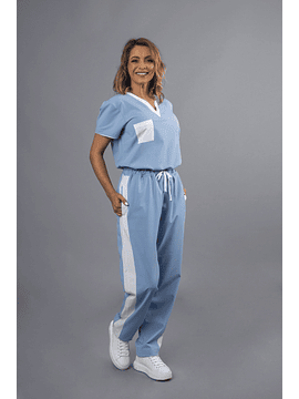 Calça Hospitalar Feminina de cor Azul com tiras nas laterais