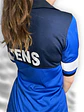 Polera Bicolor Femenina Azulina Manga Corta - Miniatura 1