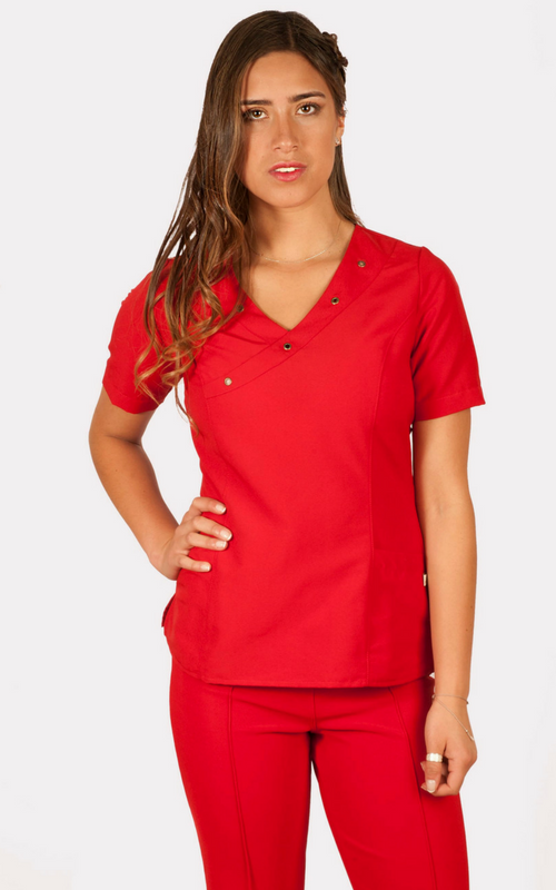 Uniforme Clinico Delantal Lilium Ojetillos Rojo Antifluidos 3