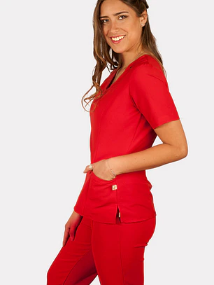 Uniforme Clinico Delantal Lilium Ojetillos Rojo Antifluidos