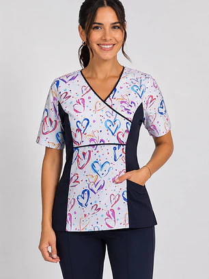 Uniforme Clinico Delantal Petunia Spandex Azul Marino Corazones