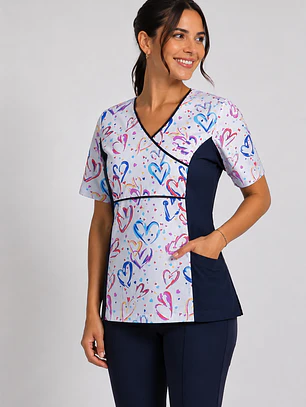 Uniforme Clinico Delantal Petunia Spandex Azul Marino Corazones