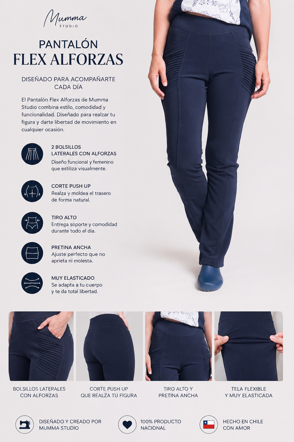 Uniforme Clínico Pantalón Mujer Flex Alforza Spandex 2