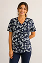 Top Clínico Mujer Petunia – Estampado Loto Azul Marino - Miniatura 1