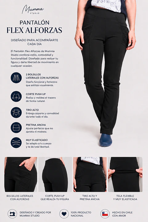 Uniforme Clínico Pantalón Mujer Flex Alforza Spandex Negro