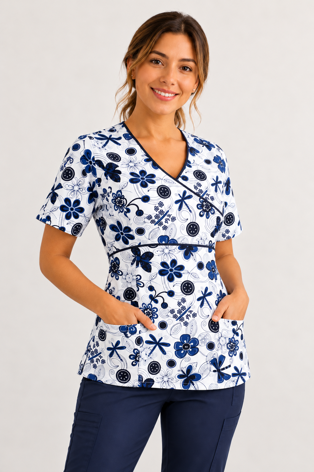 Top Clínico Mujer Petunia – Estampado Libelulas Azul Marino 1