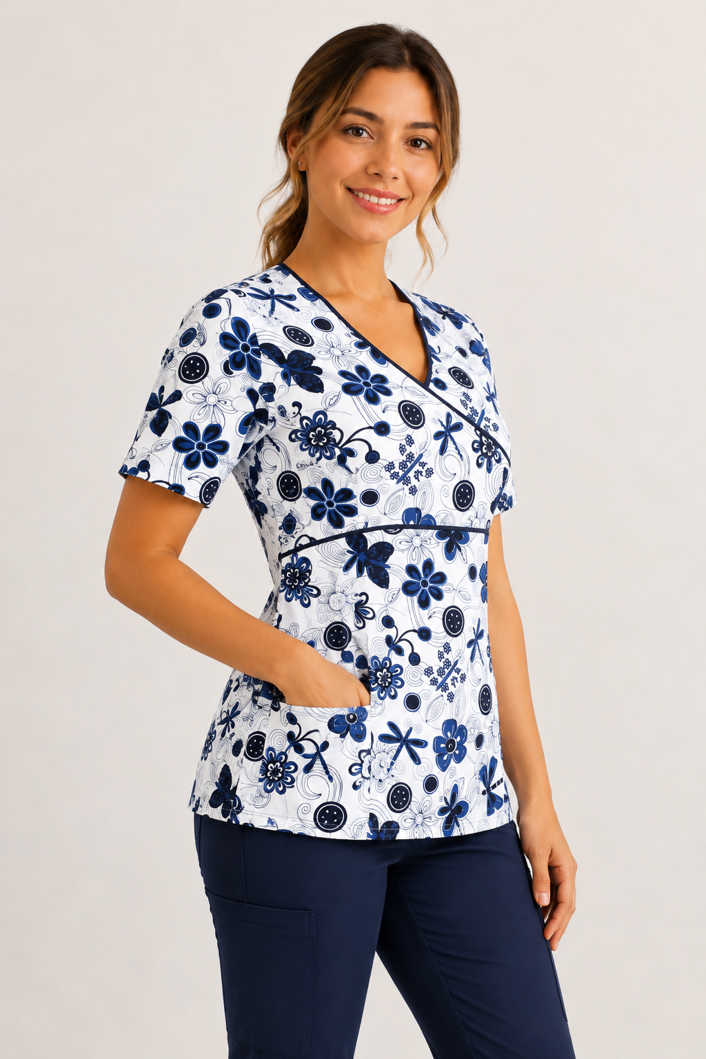 Top Clínico Mujer Petunia – Estampado Libelulas Azul Marino 4
